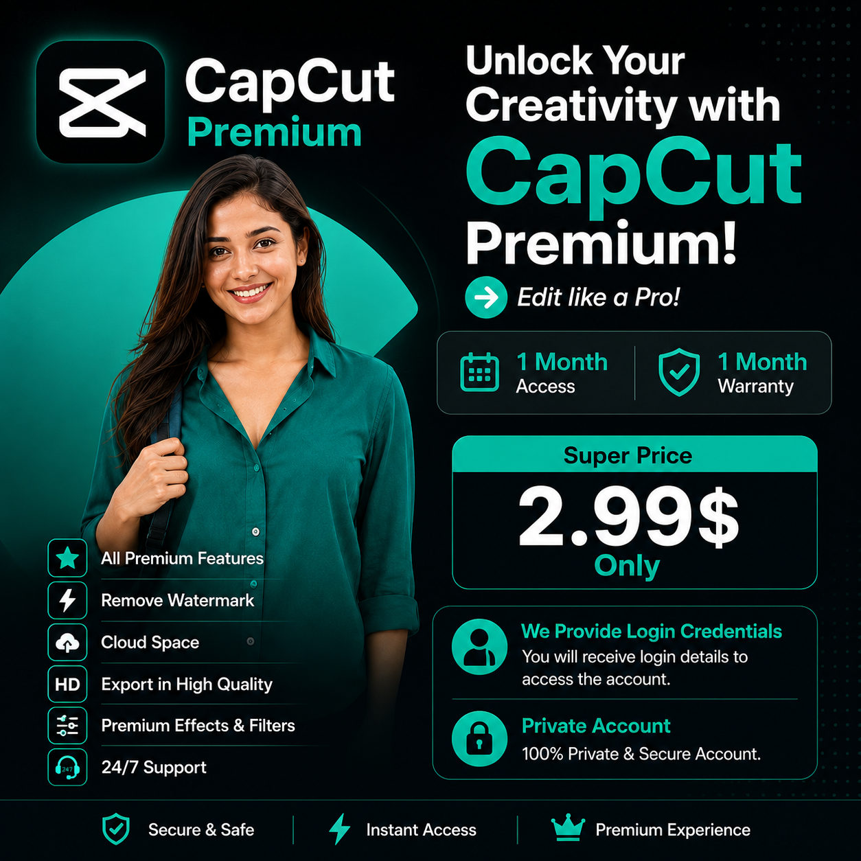 CapCut pro Private Account – 1 Month Access | $2.99
