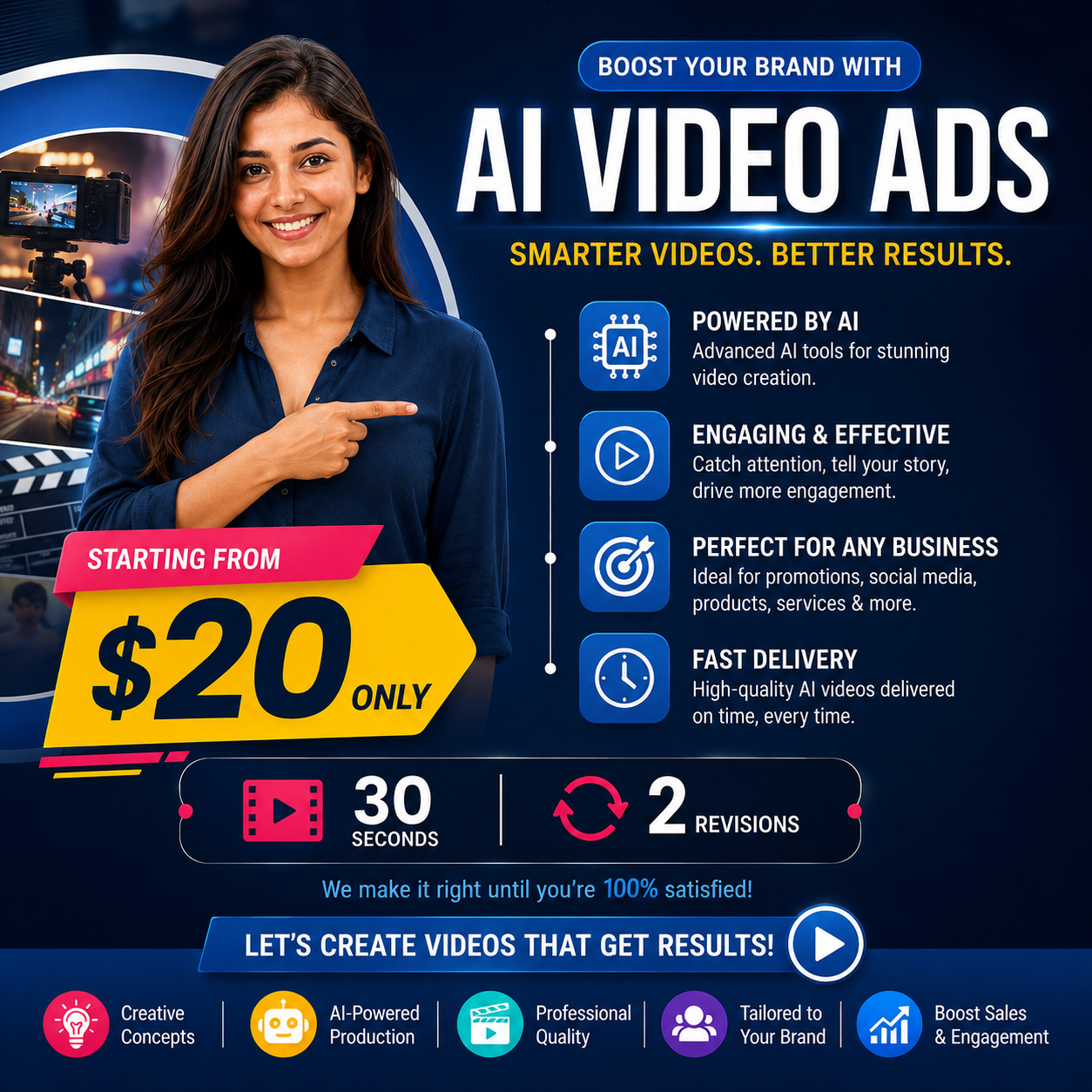 Professional AI Video Ads – 30 Second AI Commercial | Starting From $20